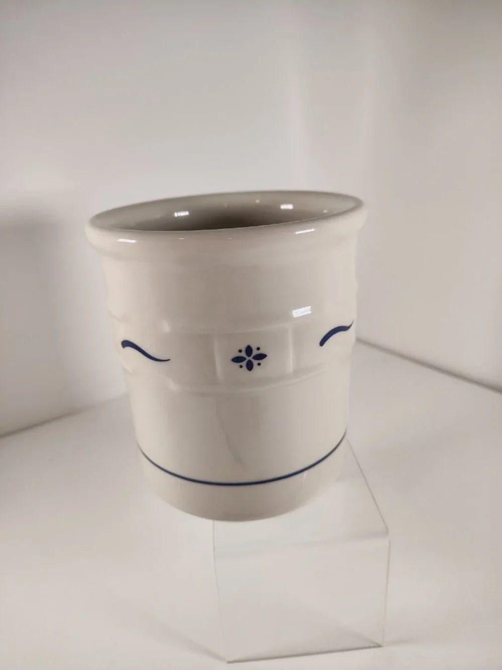 Longaberger Utensil Holder Crock Woven Traditions Blue - 5.5